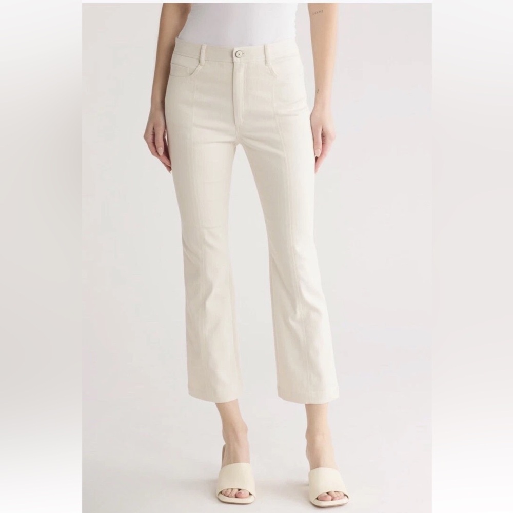 Cinq a Sept Shannon Cropped Flare Jeans Ivory Size 10‎ High Rise Stretch